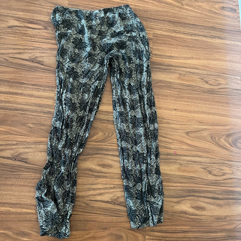 Floral Pattern straight-Leg Women’s Pants - Black/tan